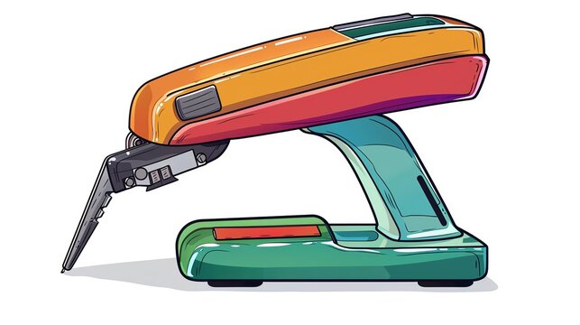 recommend clip art: Stapler clipart, cartoon style, vibrant colors, stationary element, isolated on white background