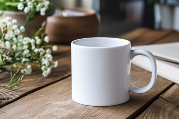 Fototapeta premium White blank mug mockup - indoor mug mockup
