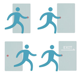 人のシルエットが扉を開けるモチーフのアイコンセット