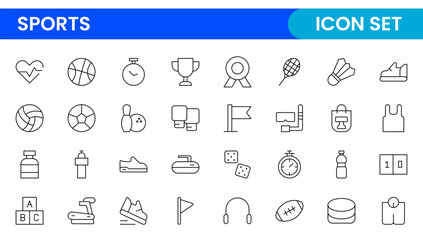 Sports and outdoor activities line icon set. Outline icon collection related to outdoor sports.