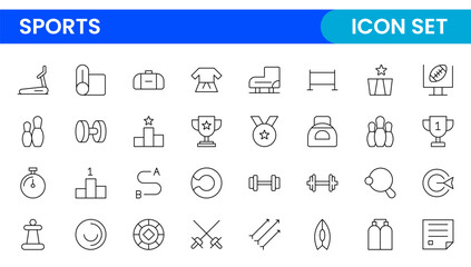 Sports and outdoor activities line icon set. Outline icon collection related to outdoor sports.
