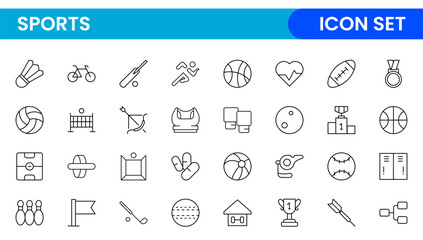 Sports and outdoor activities line icon set. Outline icon collection related to outdoor sports.