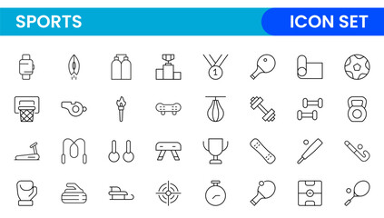 Sports and outdoor activities line icon set. Outline icon collection related to outdoor sports.