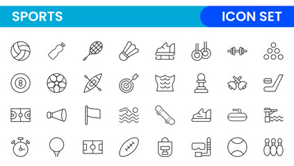 Sports and outdoor activities line icon set. Outline icon collection related to outdoor sports.