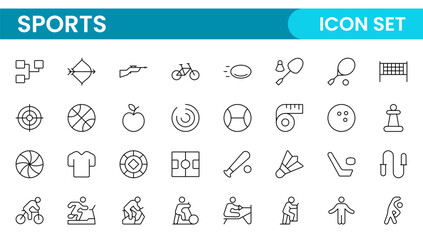 Sports and outdoor activities line icon set. Outline icon collection related to outdoor sports.