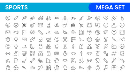 Sports and outdoor activities line icon set. Outline icon collection related to outdoor sports.
