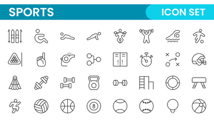 Sports and outdoor activities line icon set. Outline icon collection related to outdoor sports.