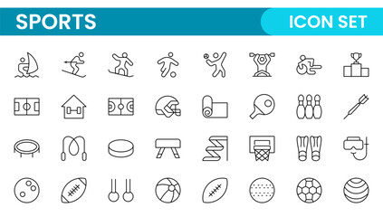 Sports and outdoor activities line icon set. Outline icon collection related to outdoor sports.