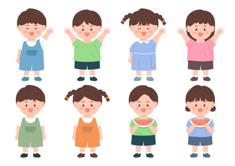 Set of vector illustrations of cute children.