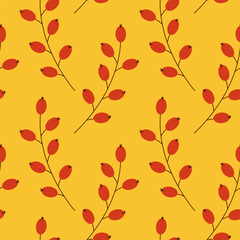 Autumn pattern with red berries, abstract rowan berries. Autumn background, festive seamless pattern. Vector illustration on a white background.