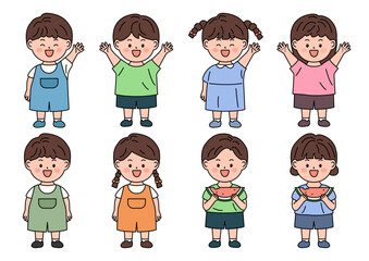 Set of vector illustrations of cute children.