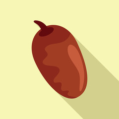 Single ripe date fruit is depicted with a long shadow, emphasizing its rich color and texture