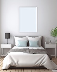 Scandinavian farmhousebedroom interior poster frame mockup.