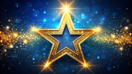 Golden five-pointed star symbol shining brightly against a dark blue sparkling night sky with subtle gradient effects.