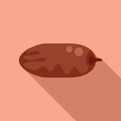 Flat design icon of a dried date fruit casting a long shadow on a pink background