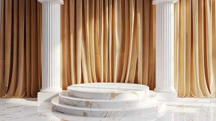 podium with curtains and drapes , Podium for product advertisement or restaurant menus minimalist design  , Product Display, Showcase Platform,3D Render