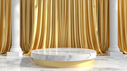 podium with curtains and drapes , Podium for product advertisement or restaurant menus minimalist design  , Product Display, Showcase Platform,3D Render