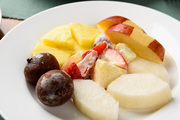 Korean buffet meal salad sushi dumpling fruit vegetable meat