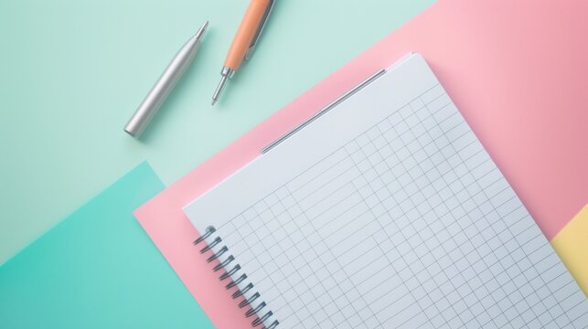Spreadsheet notebook with pens on pastel paper