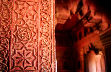 Carved column, Birbal Palace, Fatehpur Sikri, Uttar Pradesh, India.