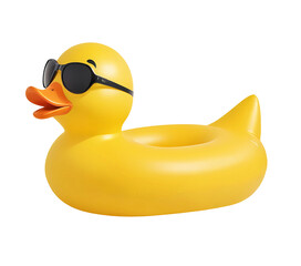 3d rendering inflatable duck with sunglasses swim ring isolated on transparent background, PNG file add