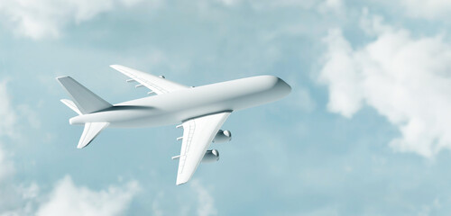commercial airplane Airplane flying above the clouds 3D illustration