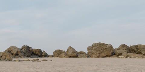 Wide field, stone background, wide open space, 3D illustration