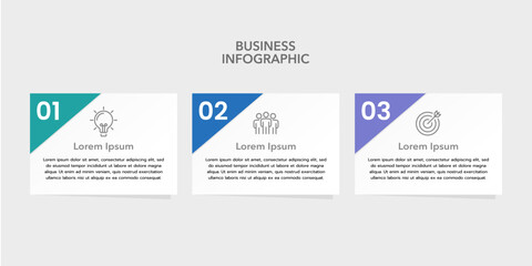 Business infographic template process with three element for presentation. marketing, planning, timeline and annual report. Vector illustration.