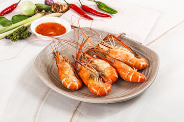 Boiled tiger prawn with sauce
