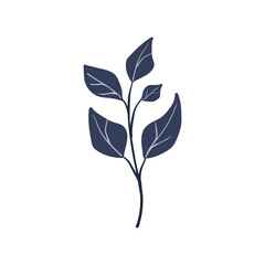 Folk plant. Simple blue branch. Cartoon autumn botany. Minimalist style. Flat isolated vector illustration