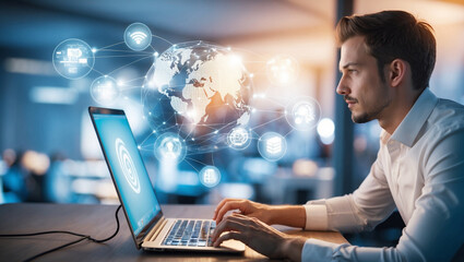 A person at the intersection of digital technology, internet connectivity, big data, digital marketing and cutting-edge innovation and connectivity.