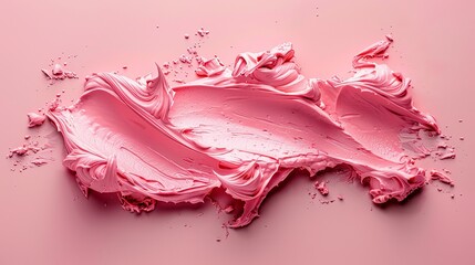Fototapeta premium Pink peach cosmetic cream, close-up smears, isolated pink background, captured with studio lighting, raw texture emphasis