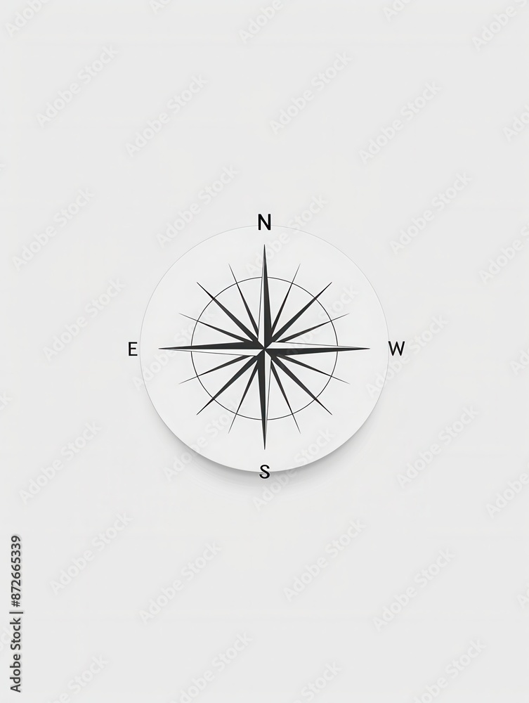 Poster a minimalist illustration of a compass rose, featuring a black compass rose on a white background. t