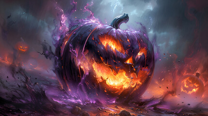 Halloween, jack-o-lantern face glowing in the dark