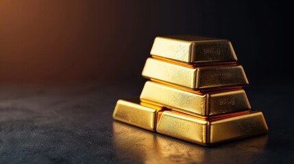 Stacks of pure gold bar on dark background. Represent business and finance concept idea advertising style images 