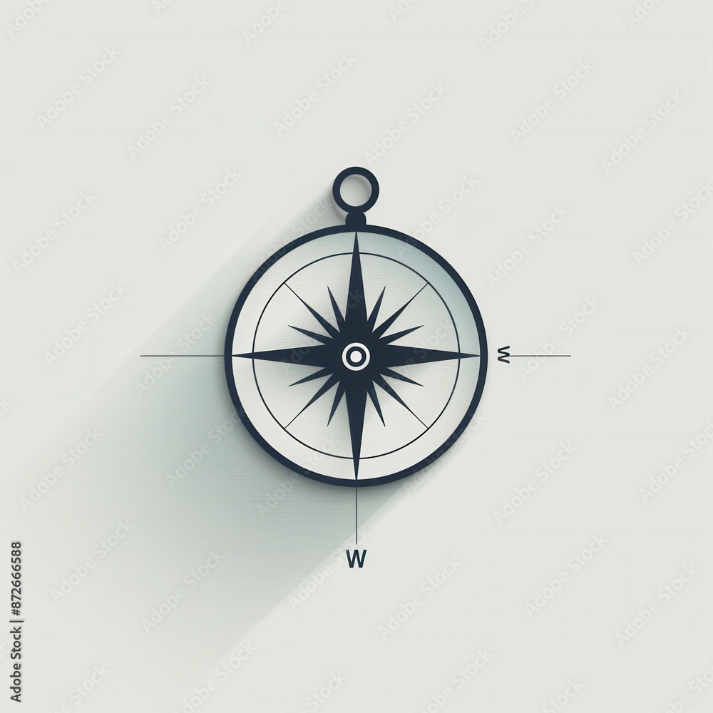 Poster clear-line compass illustration ideal for navigation apps & travel services. classic design with bla