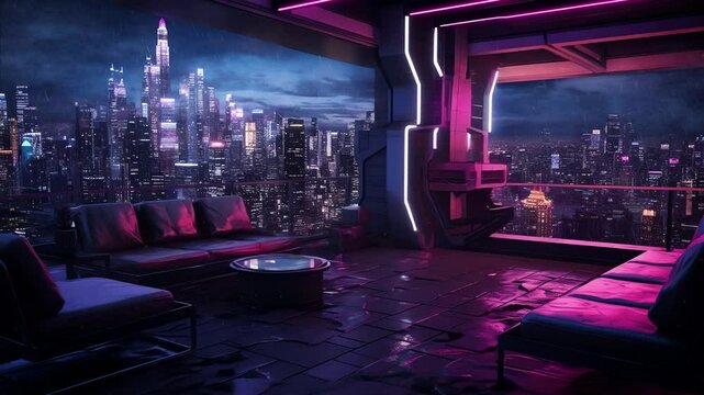 Animated Vtuber Twitch Streamer Background of a Cyberpunk Penthouse Balcony