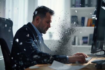 Technology disruption and job replacement concept caused by harmful technological transformation affecting the economic and workforce demands. A man profession is obsolete. AIG41