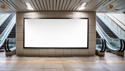 White Billboard in Metro Station - Billboard at Train Stop in Metropolis - Background for Mockup and Placement for Advertisement - Vertical or Horizontal Blank Poster Whitebox Template