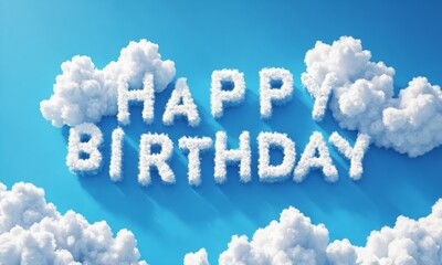 Fototapeta premium Happy Birthday message formed by white clouds against blue sky