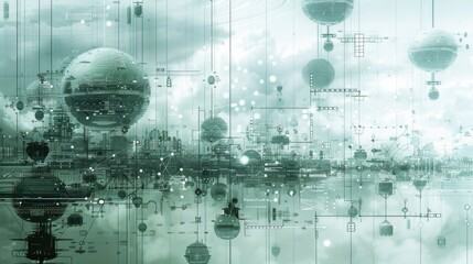Intricate Digital Ecosystem Framework with Interconnected Devices, Cloud Computing, and Data Flow
