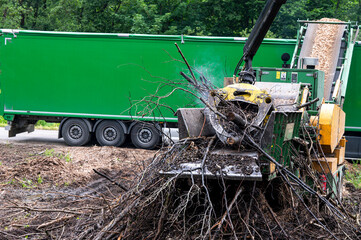 Wood chipper, management of wood waste for furniture or energy production.