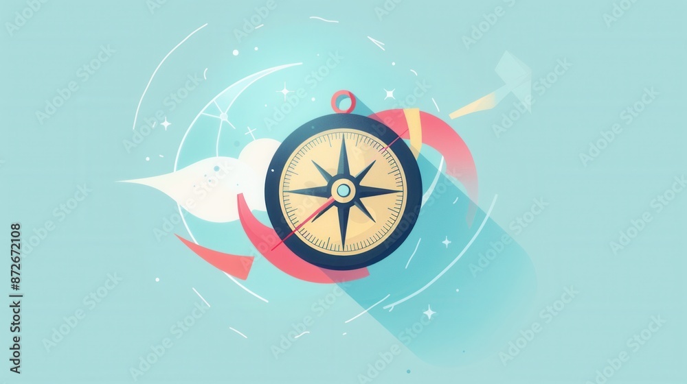 Leinwandbilder a simple, minimalist illustration of a compass with a blue background and abstract white and red sha