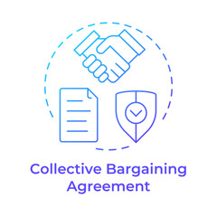 Collective bargaining agreement blue gradient concept icon. Employee rights, teamwork hands. Round shape line illustration. Abstract idea. Graphic design. Easy to use in infographic, presentation