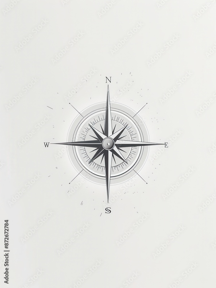 Aufkleber A simple, symbolic compass illustration with clear lines on a white background. Perfect for navigation apps and travel services. Generative AI