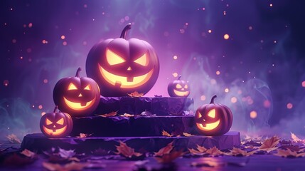Halloween stage with light in dark black background with pumpkin for product display,podium for product displayVector illustration,Halloween theme. 3d rendering.