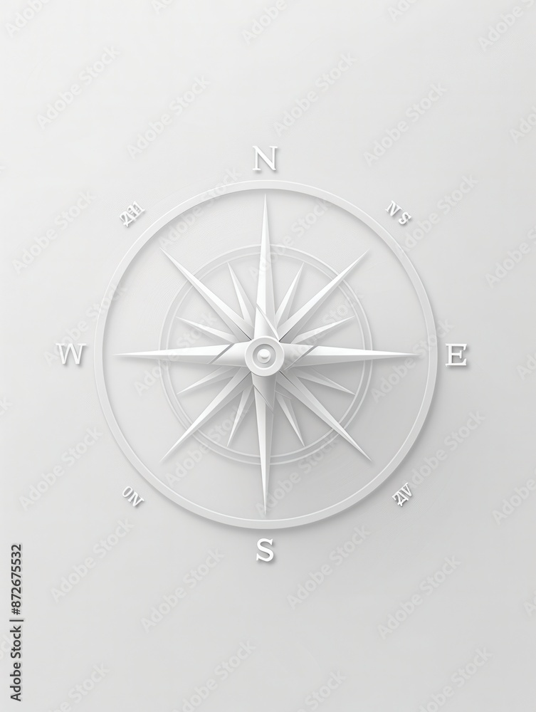 Fototapete a simple, white compass rose with clear lines set against a white background. the design is symbolic