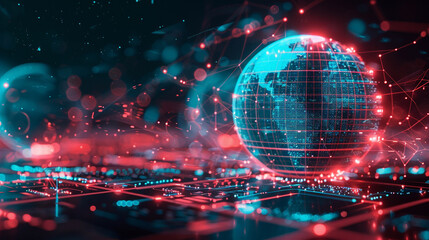 Blue, orange Earth Particle Data Network Digital Technology Concept.