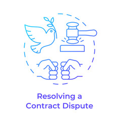 Resolving contract dispute blue gradient concept icon. Regulatory compliance, negotiation. Round shape line illustration. Abstract idea. Graphic design. Easy to use in infographic, presentation
