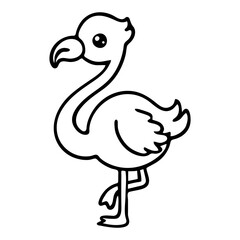 A simple black and white line drawing of a flamingo